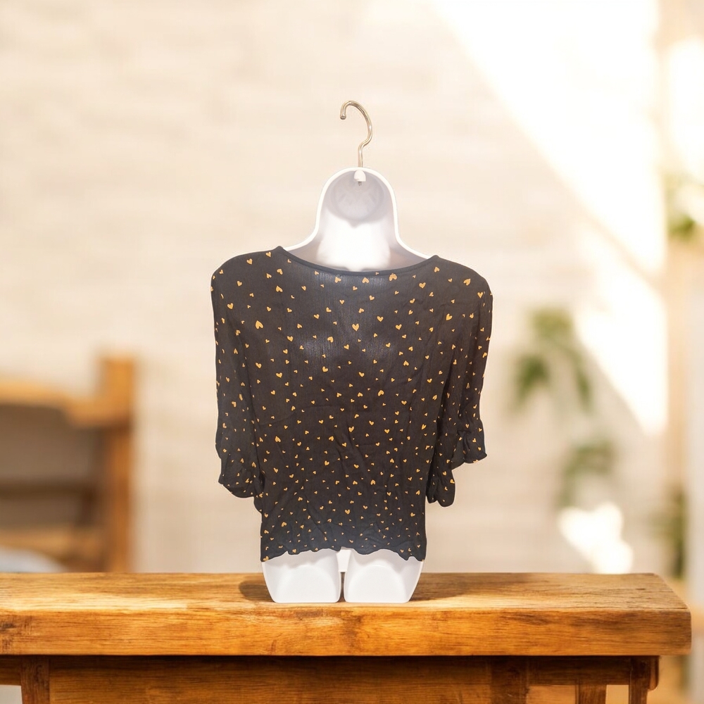 Elegant Black Blouse with Gold Heart Accents - Picture 2 of 2